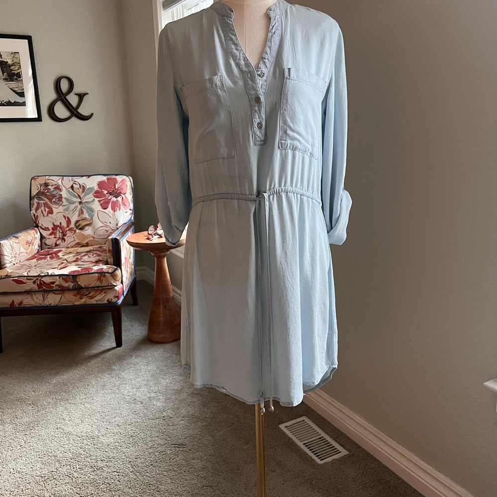 NWOT Alya Soft Blue Long Sleeve Dress with drawstring waist Medium